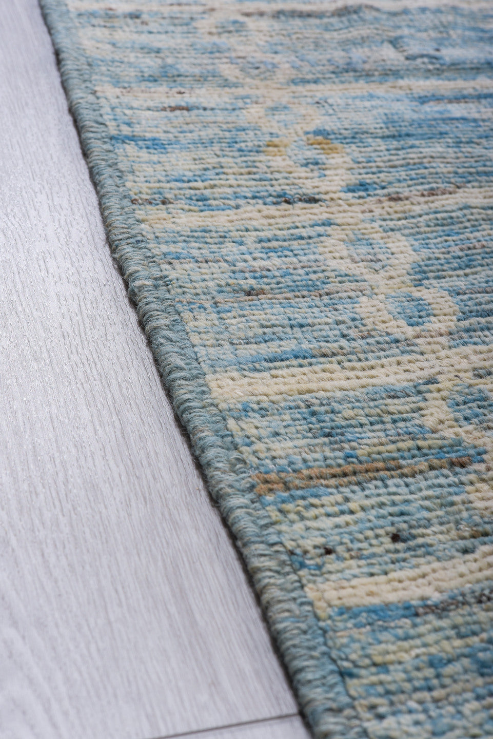 11' x 15' one-of-a-kind handmade vintage Tulu oversize rug. Color palette: sky blue, ivory, powder blue, pale blue, slate