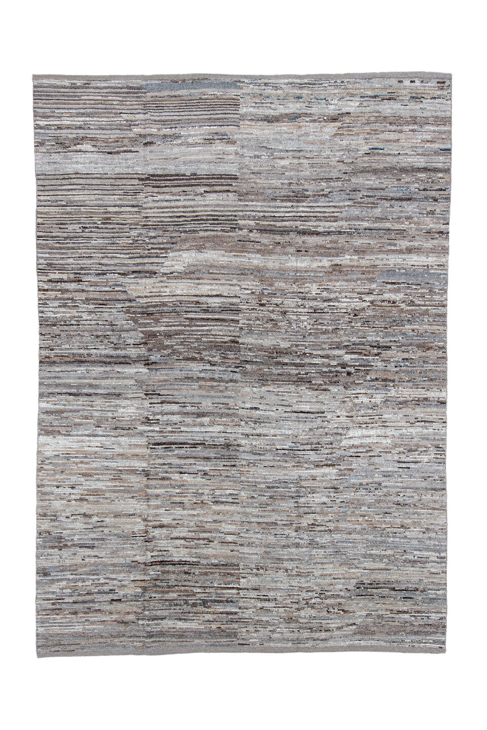 8' x 12' one-of-a-kind handmade vintage Tulu large size rug. Color palette: black, blue, brown, dark gray, dim gray