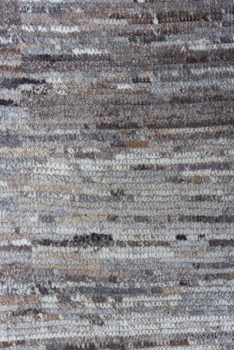 8' x 12' one-of-a-kind handmade vintage Tulu large size rug. Color palette: ivory, taupe, gray, brown, charcoal, slate