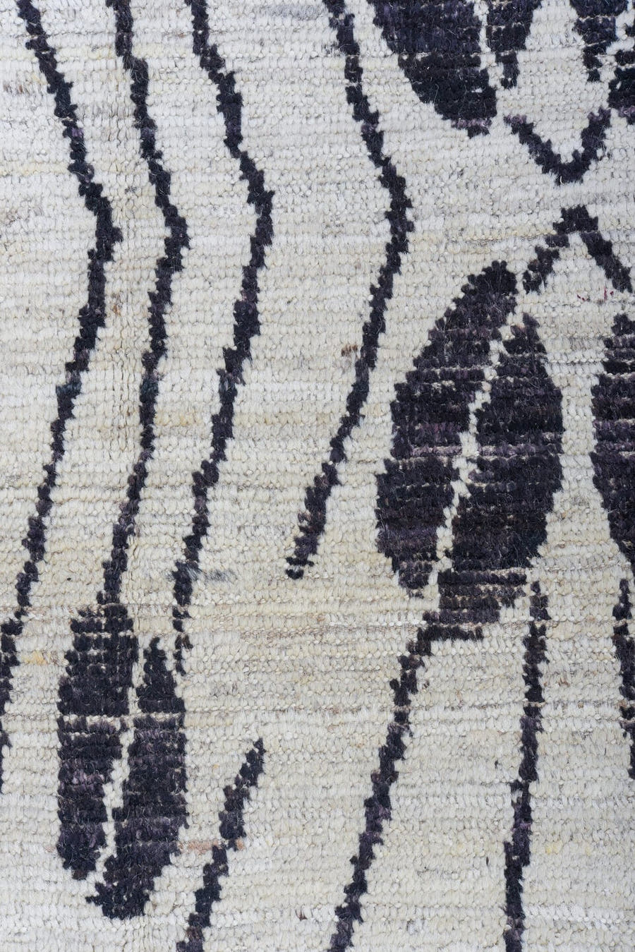6' x 9' one-of-a-kind handmade vintage Tulu medium size rug. Color palette: ivory, charcoal, cream, taupe, gray, black