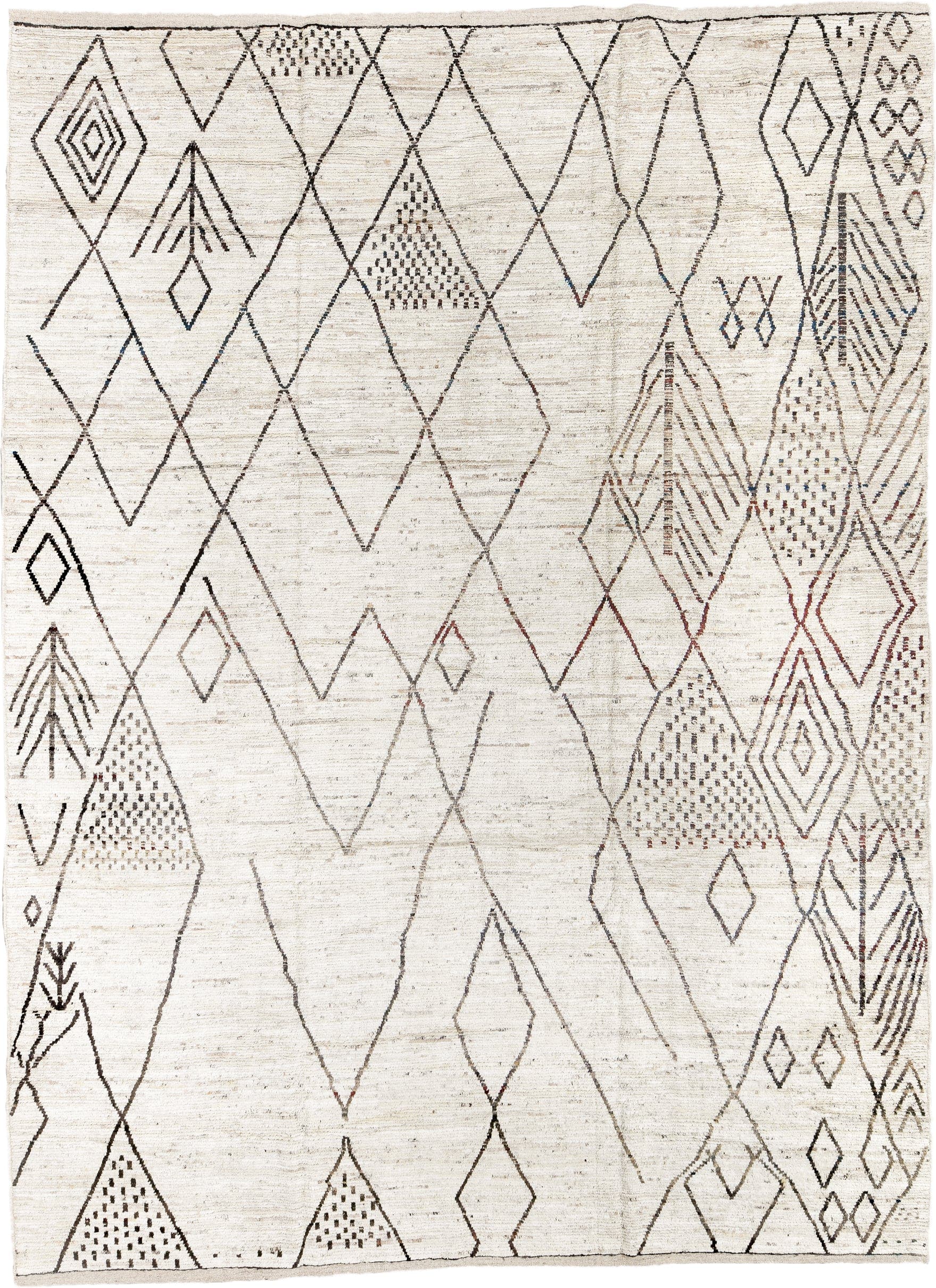 10' x 14' one-of-a-kind handmade vintage Tulu large size rug. Color palette: ivory, charcoal, taupe, brown, camel, gray