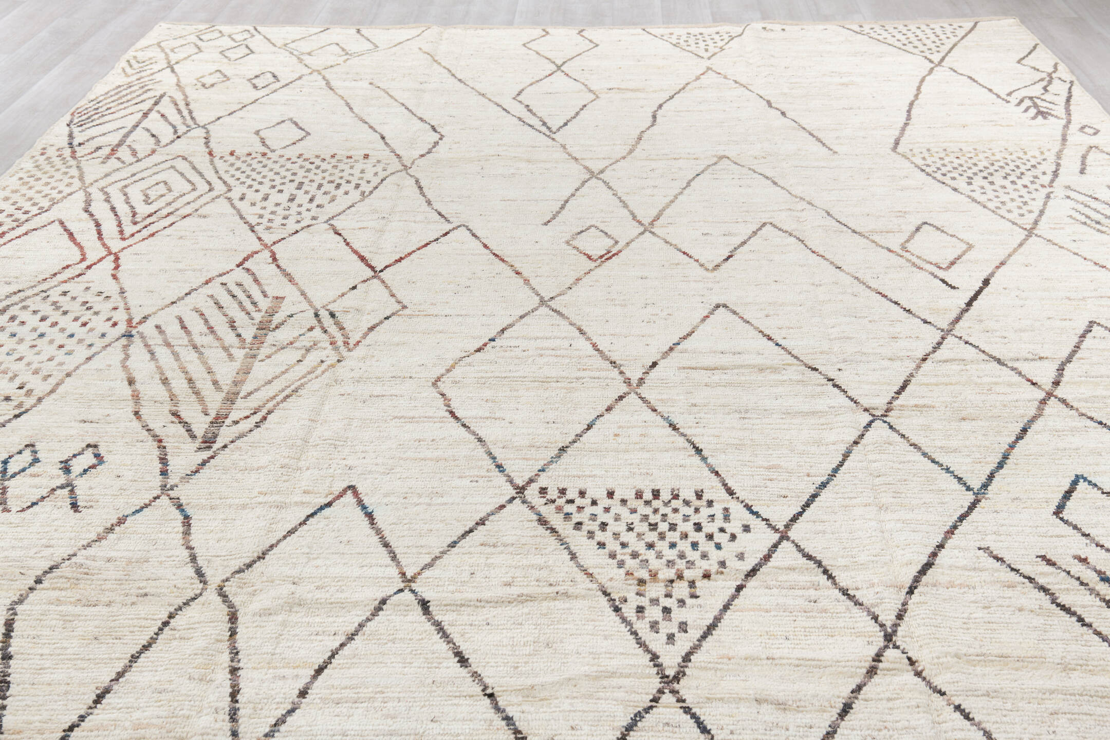 10' x 14' one-of-a-kind handmade vintage Tulu large size rug. Color palette: black, brown, charcoal, dark gray, floral white