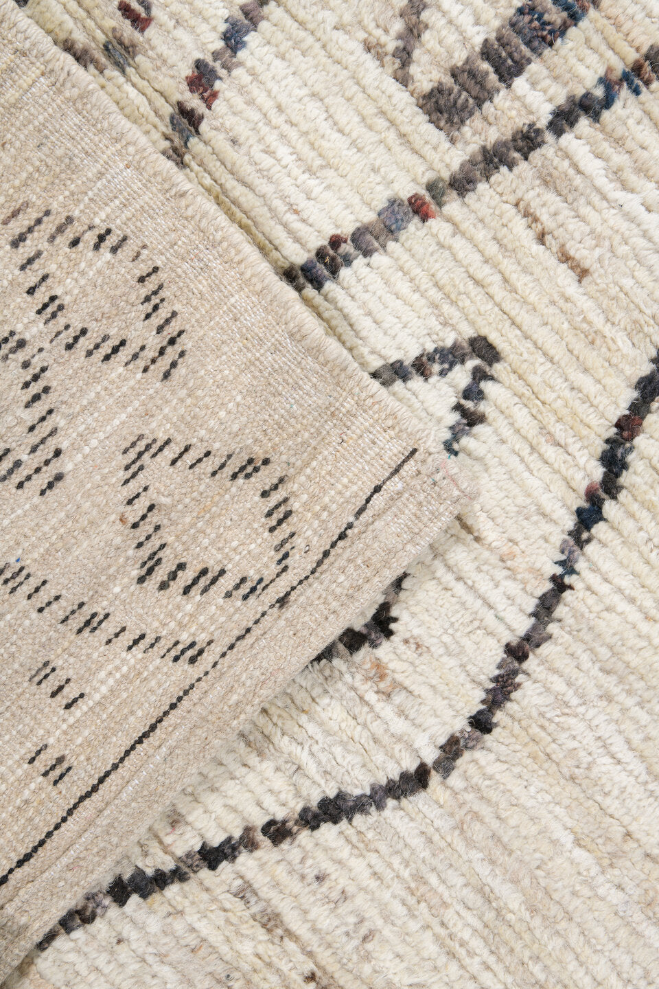 10' x 14' one-of-a-kind handmade vintage Tulu large size rug. Color palette: ivory, charcoal, taupe, brown, camel, gray