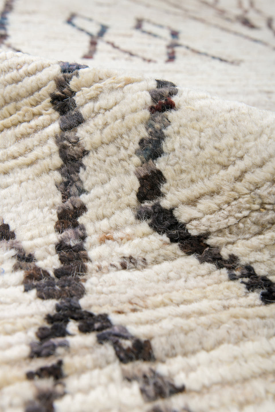 10' x 14' one-of-a-kind handmade vintage Tulu large size rug. Color palette: ivory, charcoal, taupe, brown, camel, gray