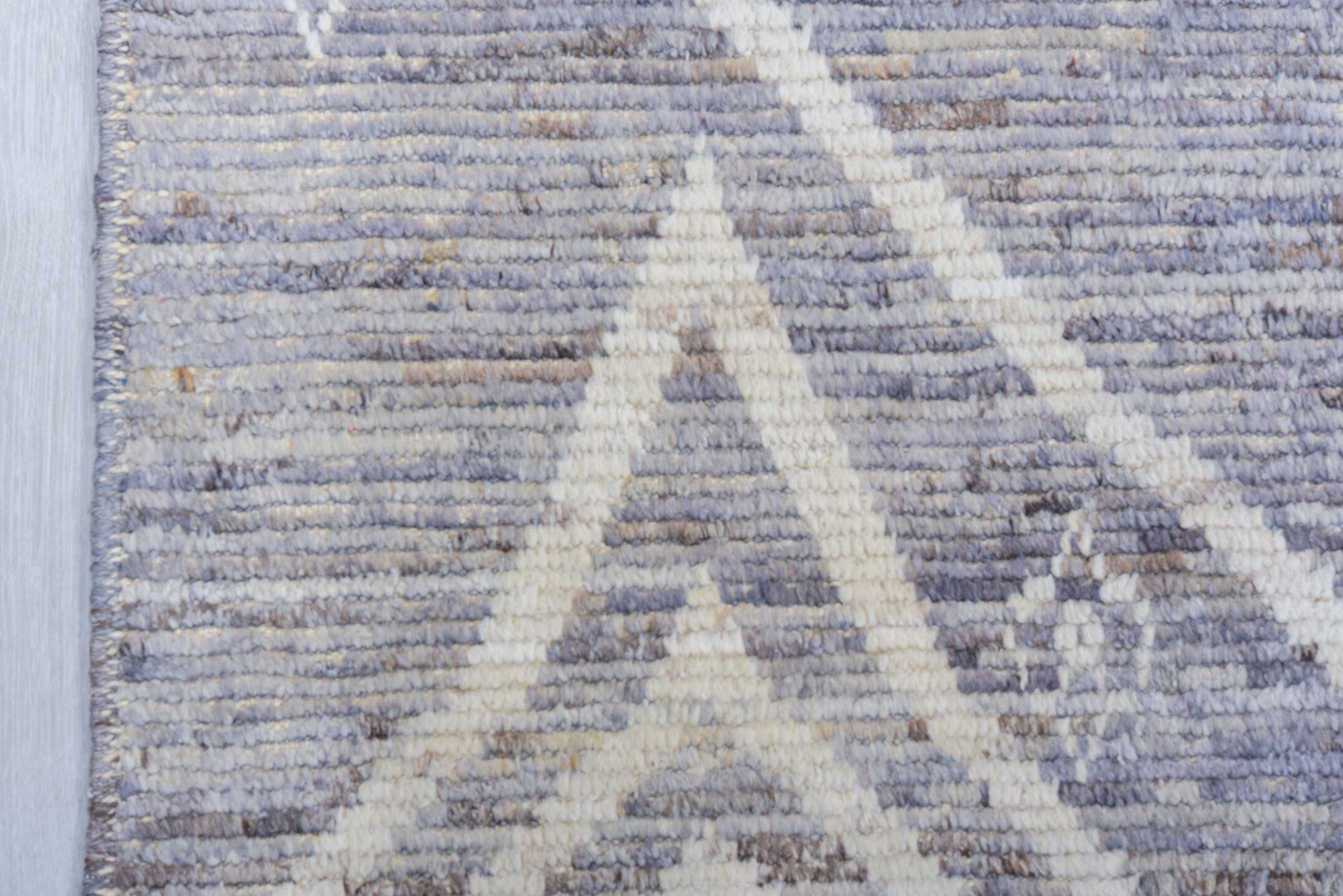 8' x 9' one-of-a-kind handmade vintage Tulu rug. Color palette: gray, ivory, slate, taupe, silver, beige