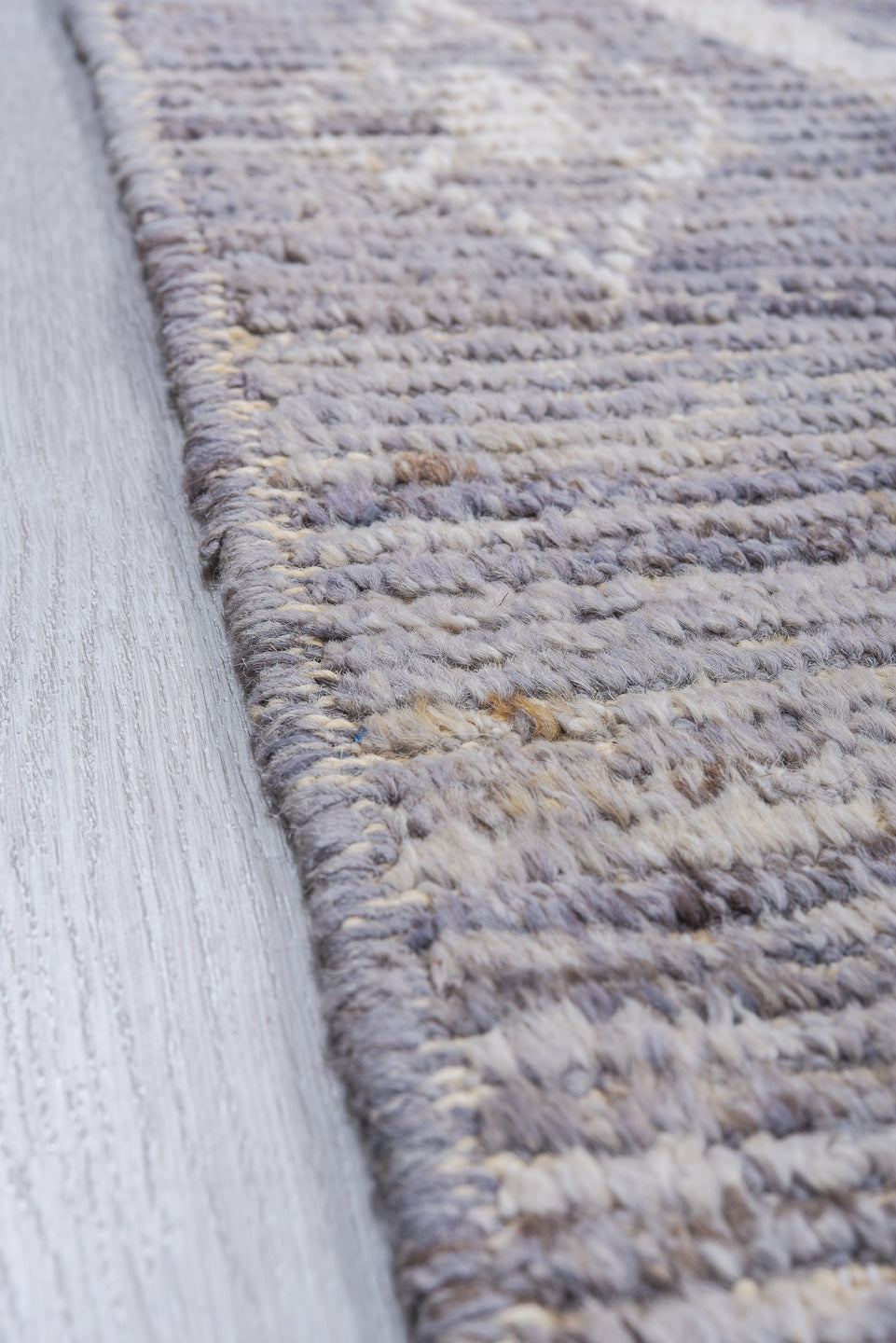 8' x 9' one-of-a-kind handmade vintage Tulu rug. Color palette: gray, ivory, slate, taupe, silver, beige