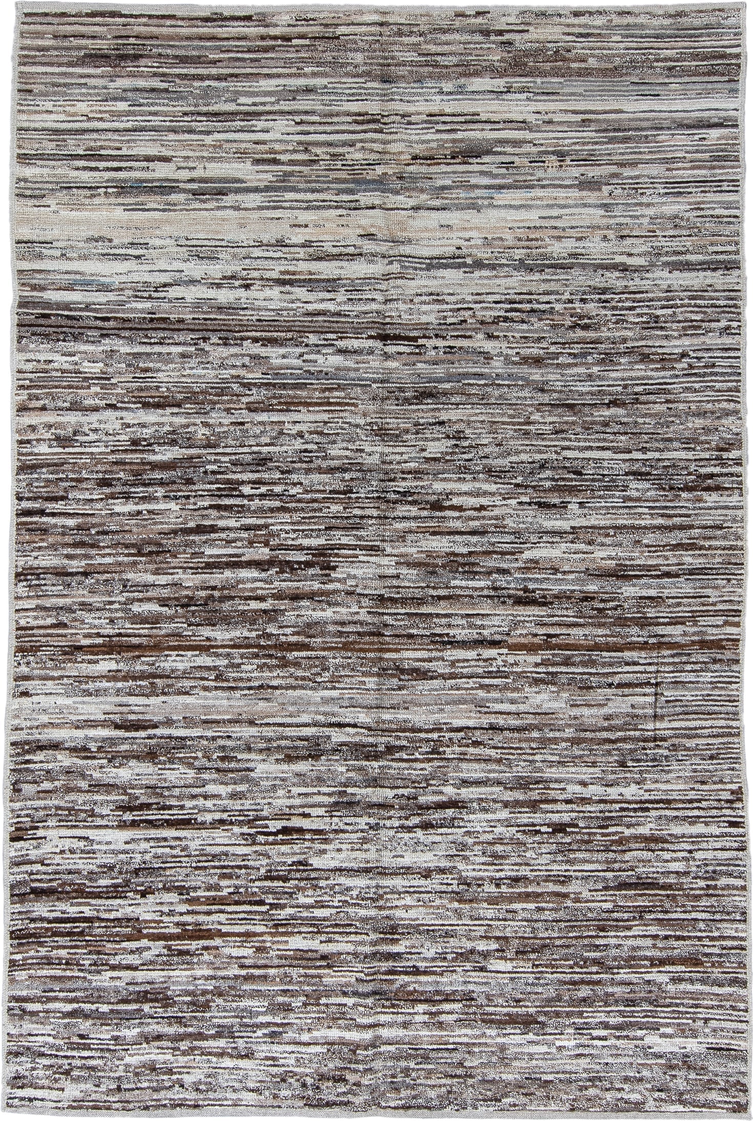 6' x 9' one-of-a-kind handmade vintage Tulu medium size rug. Color palette: ivory, taupe, brown, charcoal, cream, beige