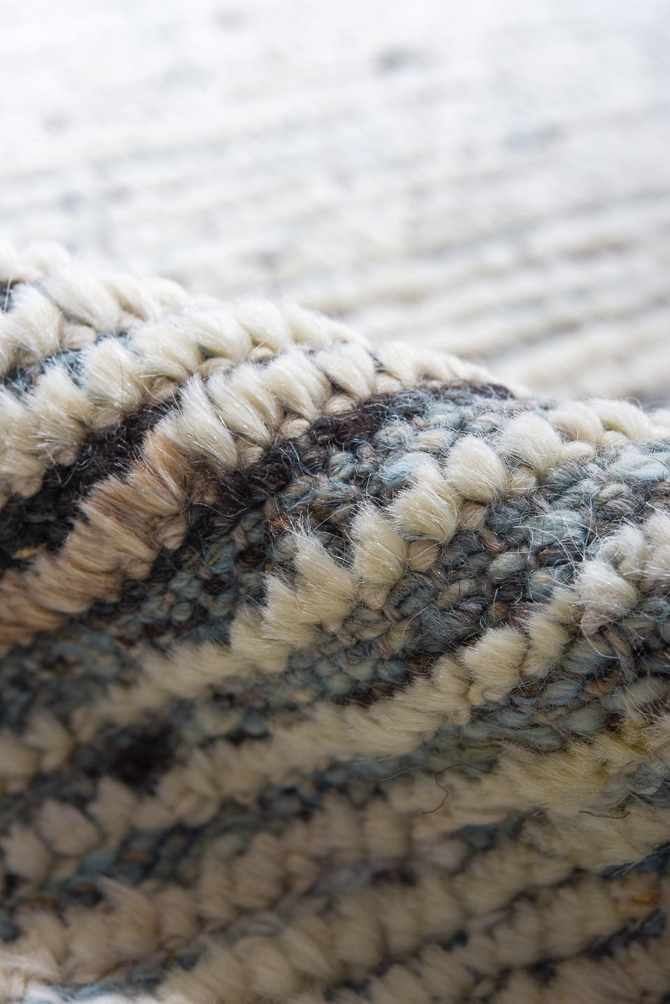 10' x 13' one-of-a-kind handmade vintage Tulu large size rug. Color palette: ivory, charcoal, slate, cream, gray, black