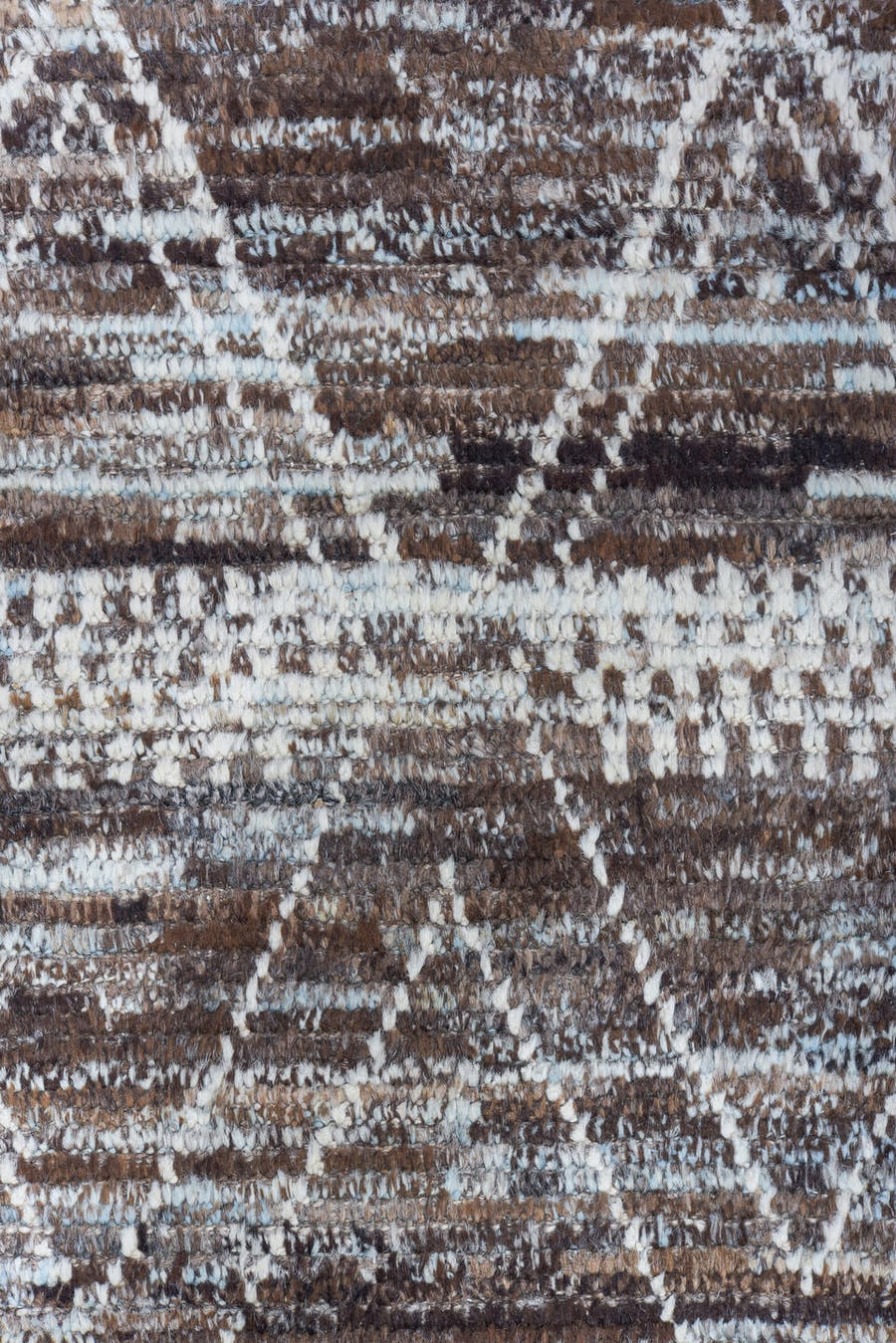 10' x 13' one-of-a-kind handmade vintage Tulu large size rug. Color palette: brown, ivory, pale blue, taupe, charcoal