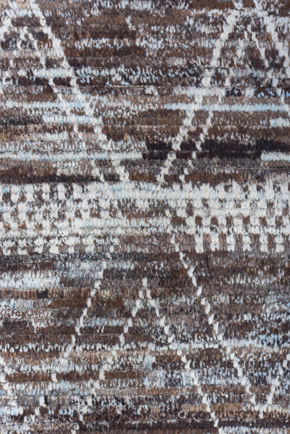 10' x 13' one-of-a-kind handmade vintage Tulu large size rug. Color palette: brown, ivory, pale blue, taupe, charcoal