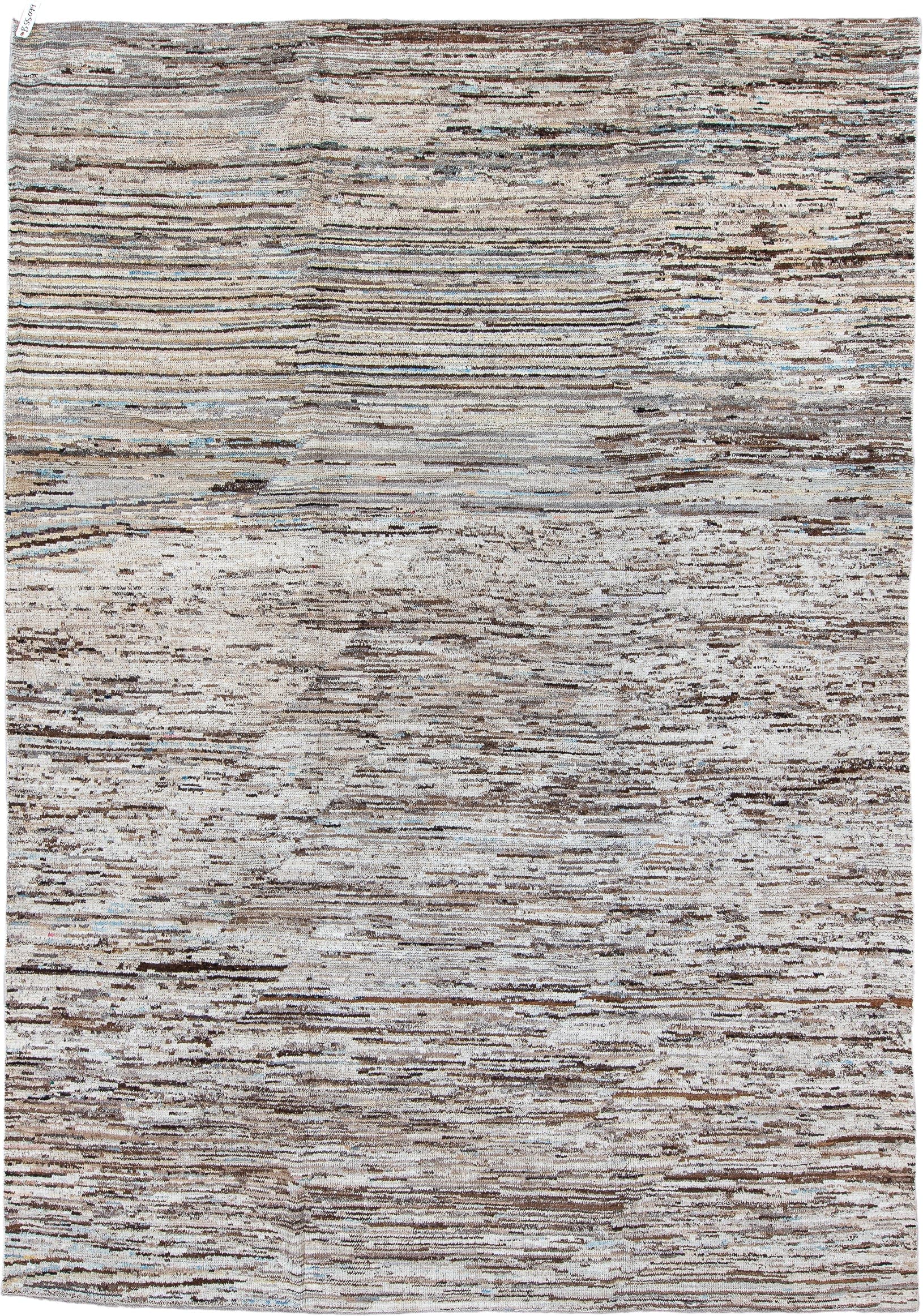 9' x 14' one-of-a-kind handmade vintage Tulu large size rug. Color palette: ivory, taupe, brown, beige, pale_blue, cream