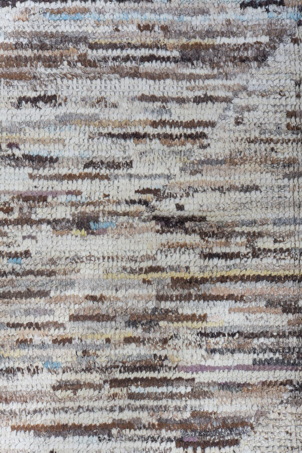 9' x 14' one-of-a-kind handmade vintage Tulu large size rug. Color palette: ivory, taupe, brown, beige, pale_blue, cream