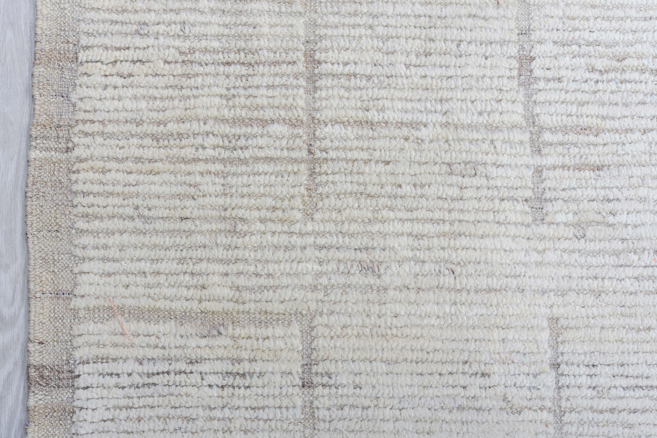 12' x 15' one-of-a-kind handmade vintage Tulu oversize rug. Color palette: ivory, cream, taupe, beige, light gray, gray