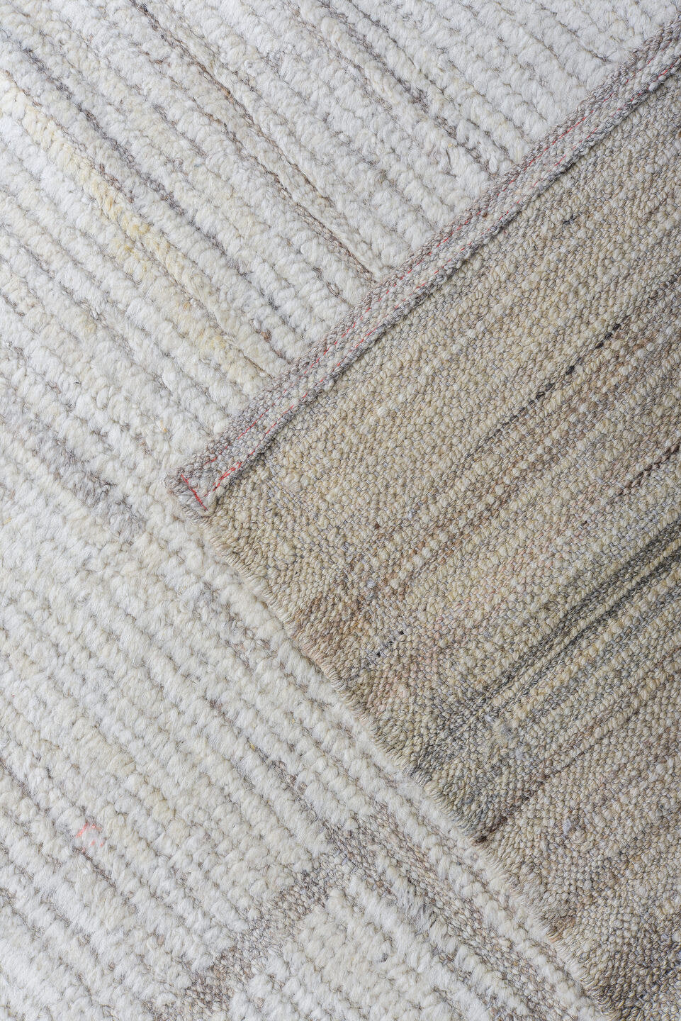 12' x 15' one-of-a-kind handmade vintage Tulu oversize rug. Color palette: ivory, cream, taupe, beige, light gray, gray