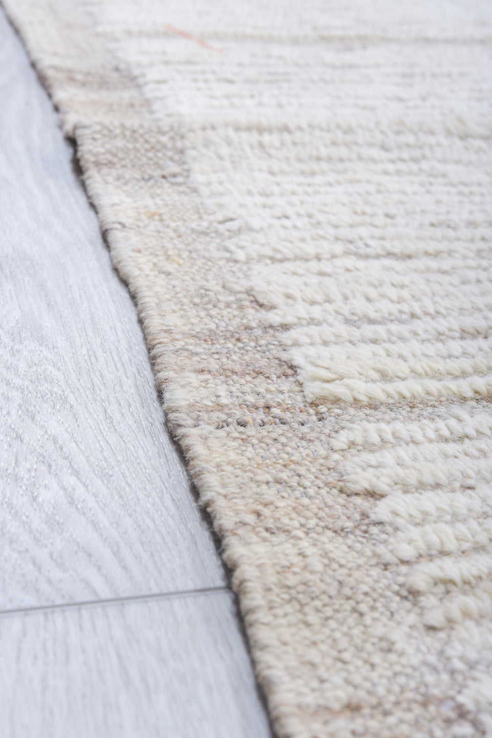 12' x 15' one-of-a-kind handmade vintage Tulu oversize rug. Color palette: ivory, cream, taupe, beige, light gray, gray
