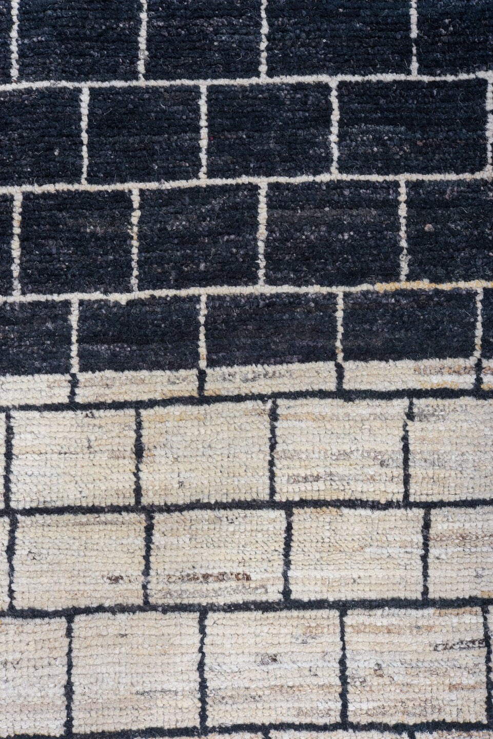 9' x 11' one-of-a-kind handmade vintage Tulu large size rug. Color palette: charcoal, ivory, cream, gray, black