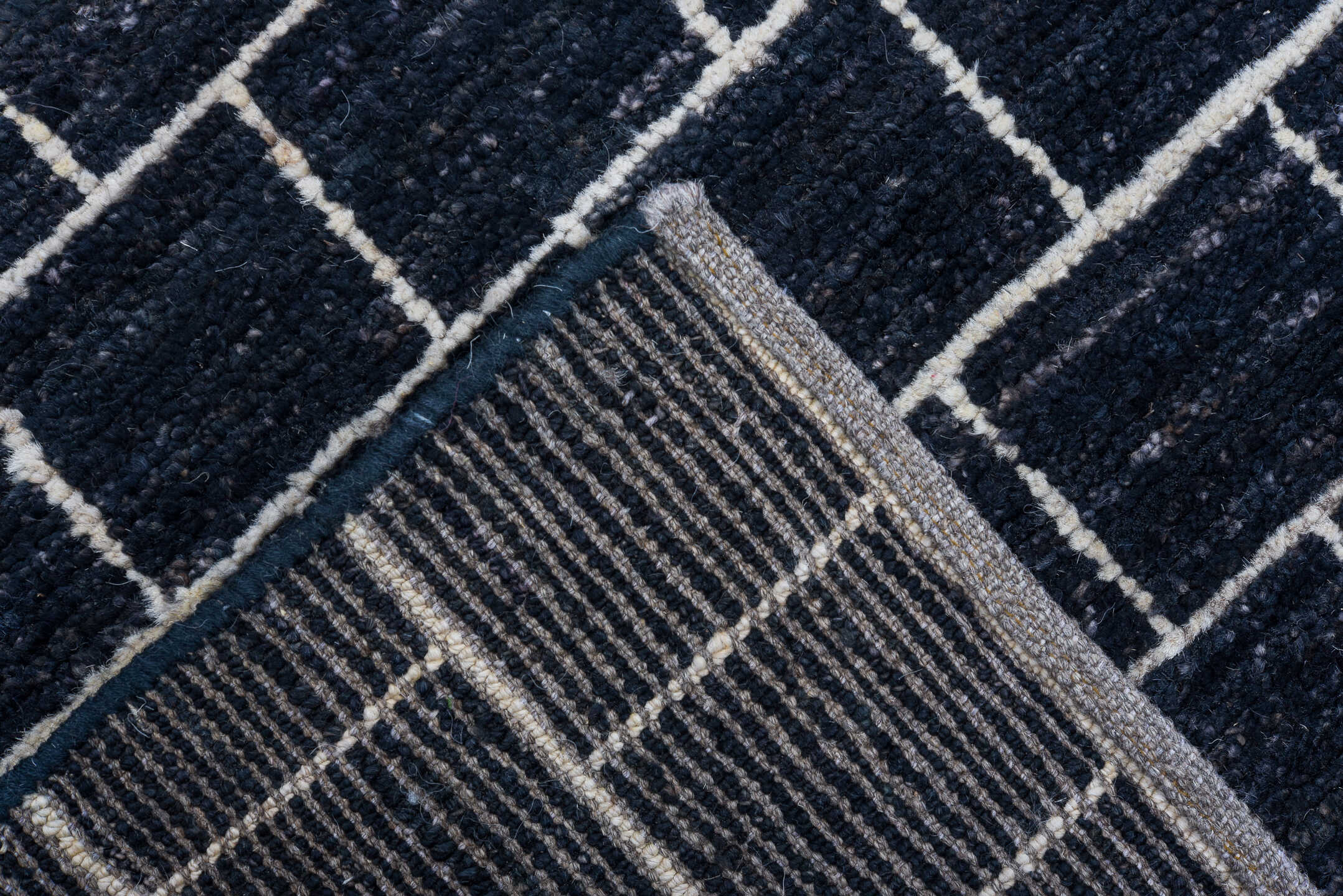 9' x 11' one-of-a-kind handmade vintage Tulu large size rug. Color palette: charcoal, ivory, cream, gray, black