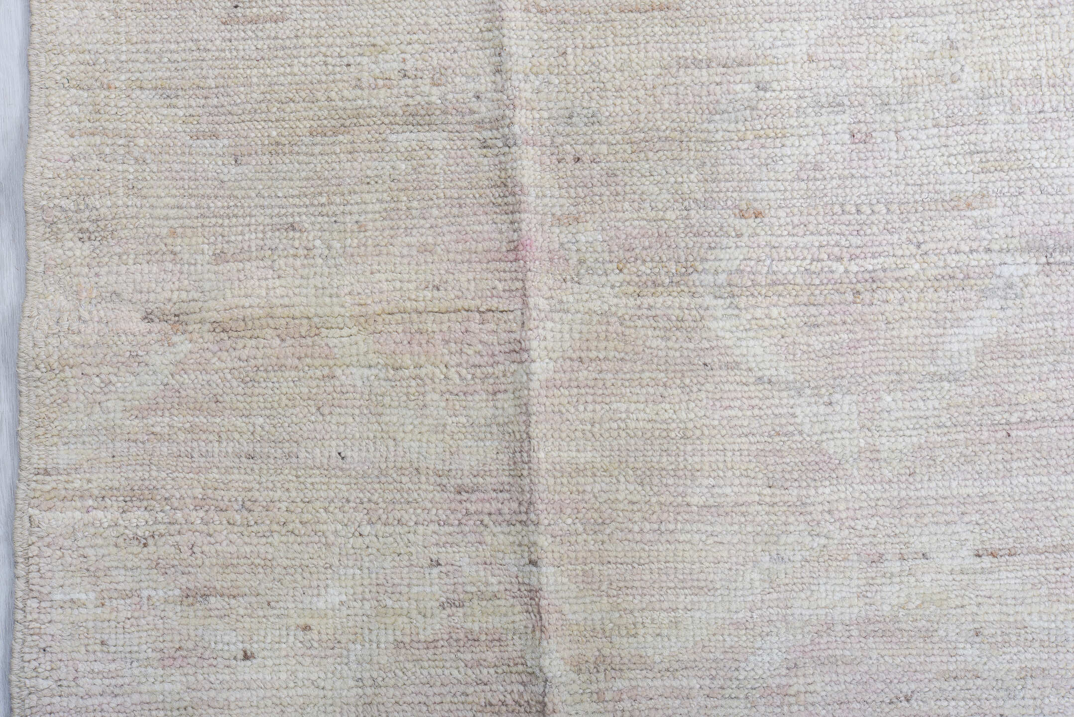 10' x 14' one-of-a-kind handmade vintage Tulu large size rug. Color palette: ivory, blush, cream, pale rose, taupe, pink