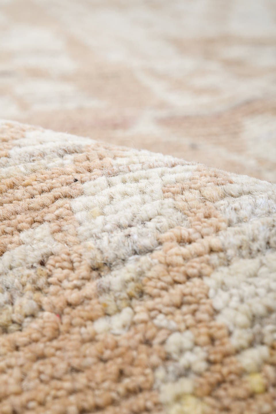 8' x 14' one-of-a-kind handmade vintage Tulu large size rug. Color palette: ivory, beige, taupe, sand, cream, gray