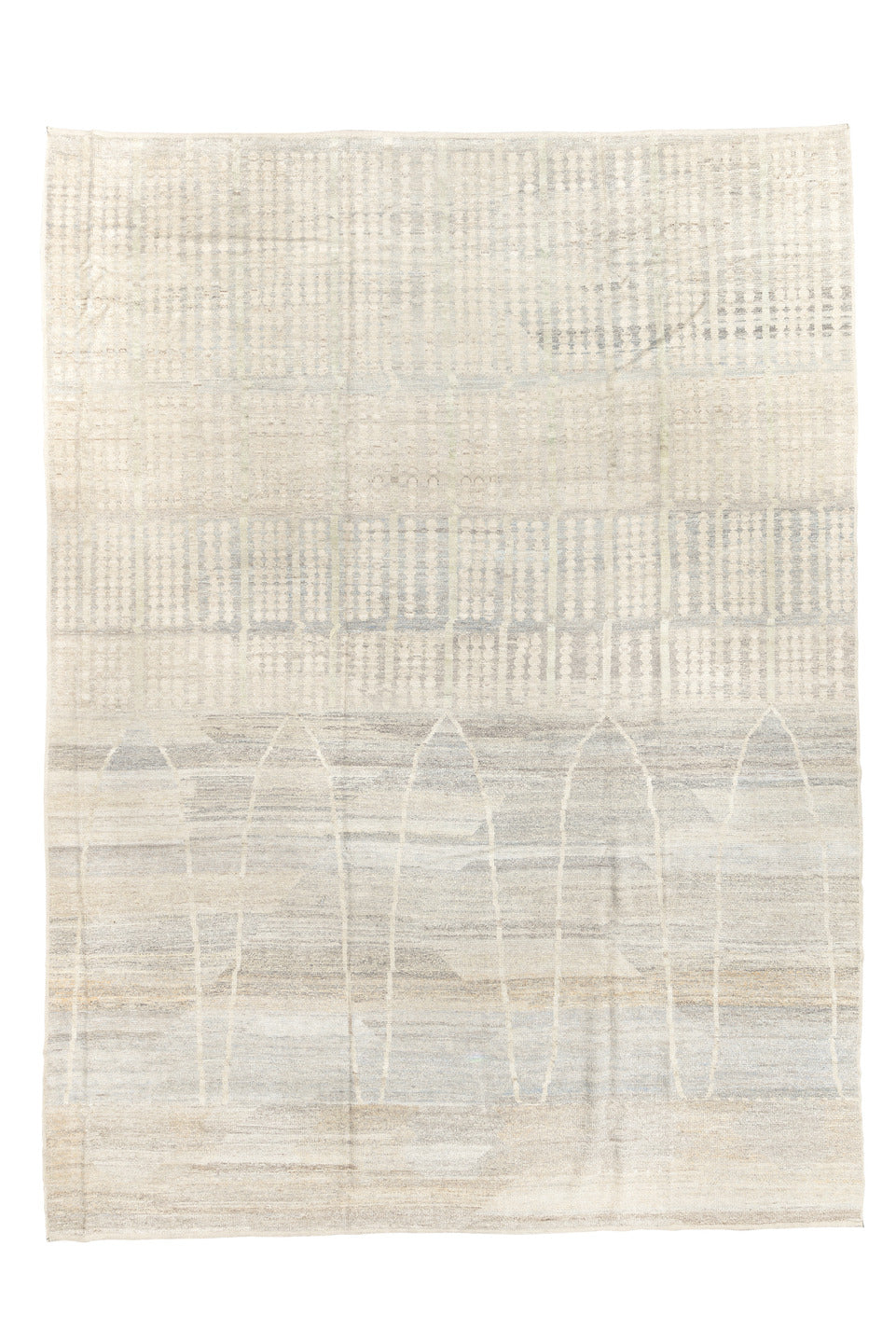 10' x 14' one-of-a-kind handmade vintage Tulu large size rug. Color palette: black, dark gray, gainsboro, gray, light gray