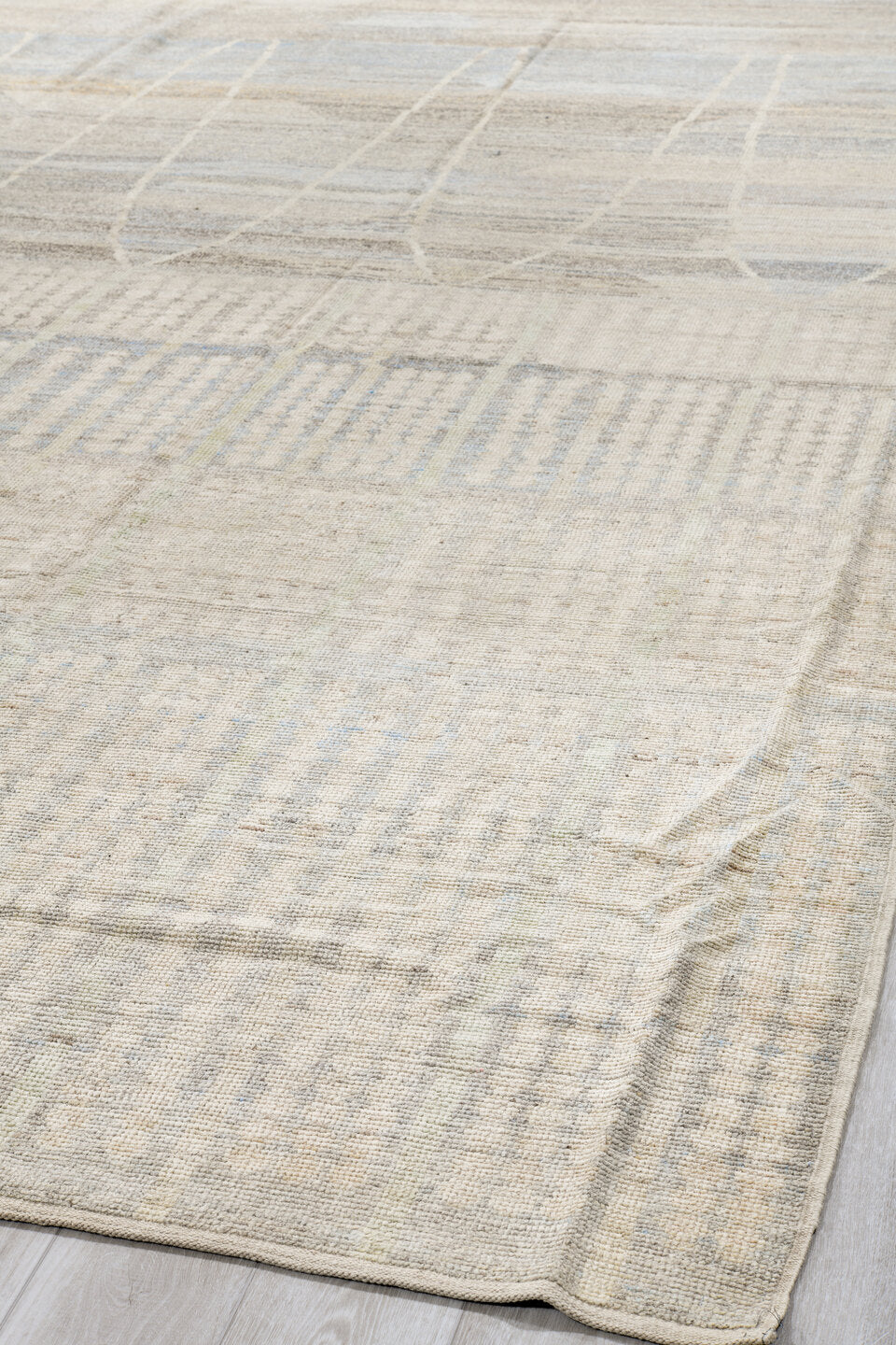 10' x 14' one-of-a-kind handmade vintage Tulu large size rug. Color palette: ivory, cream, taupe, pale gray, beige, gray