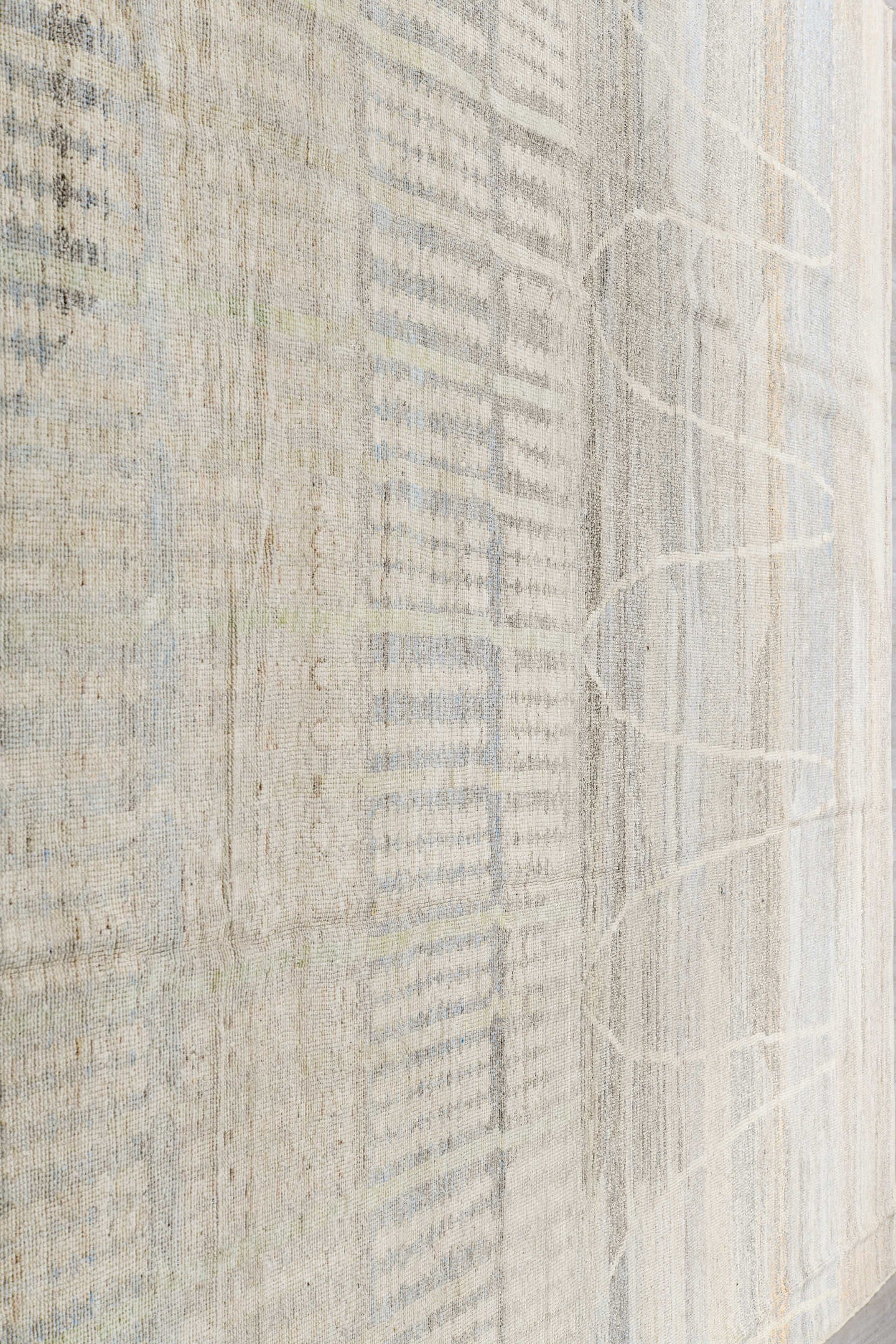 10' x 14' one-of-a-kind handmade vintage Tulu large size rug. Color palette: ivory, cream, taupe, pale gray, beige, gray