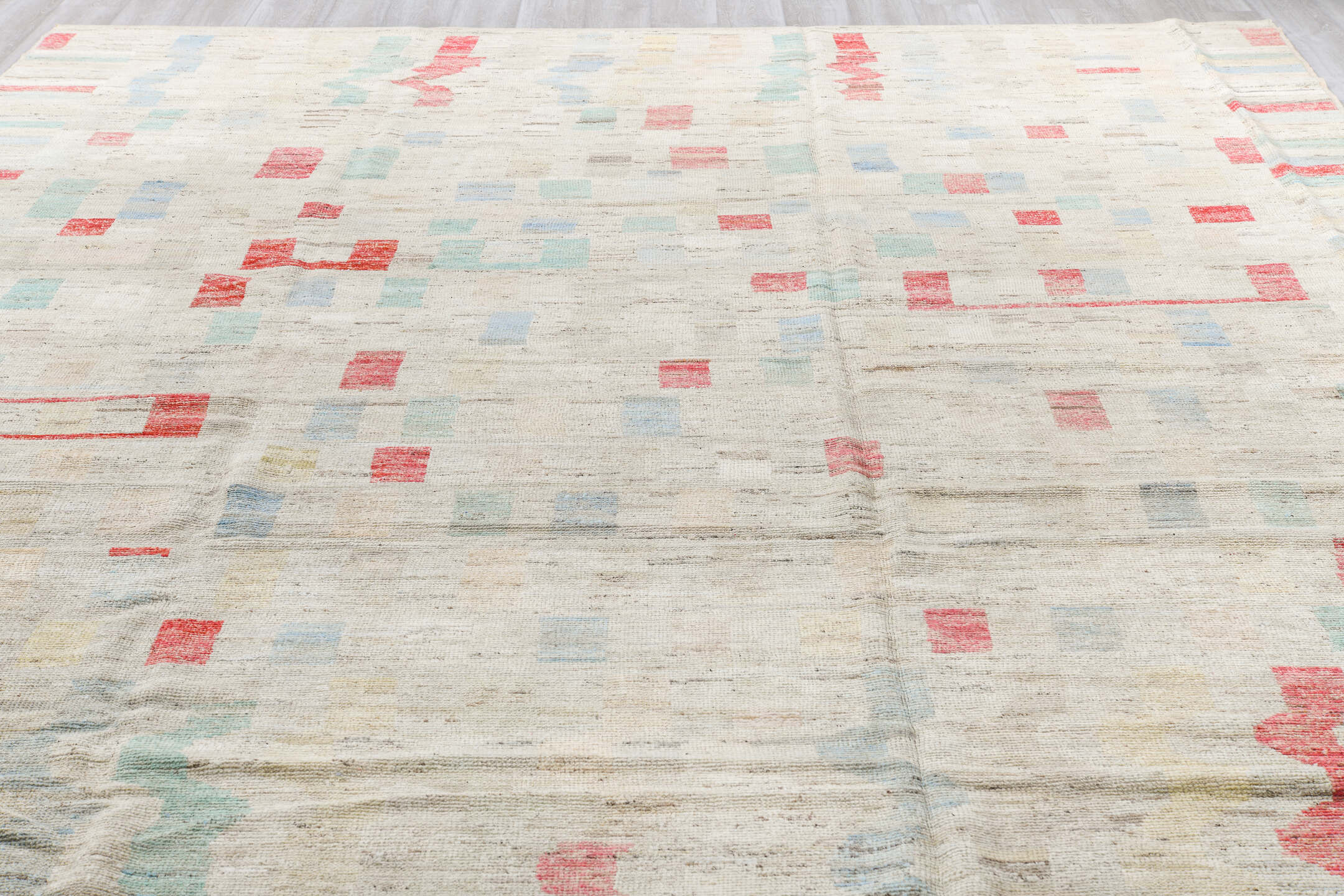 10' x 13' one-of-a-kind handmade vintage Tulu large size rug. Color palette: antiquewhite, brown, dim gray, gray, indian red