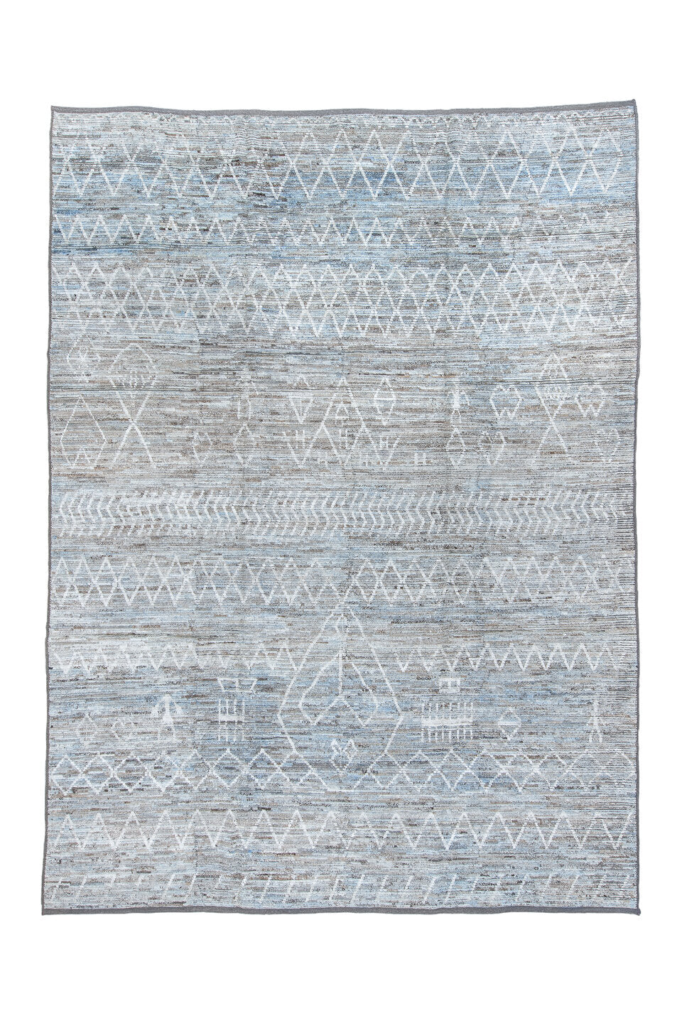 10' x 14' one-of-a-kind handmade vintage Tulu large size rug. Color palette: black, dark gray, gainsboro, gray, light blue