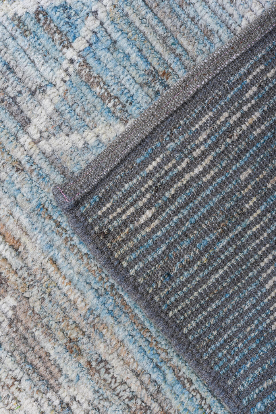 10' x 14' one-of-a-kind handmade vintage Tulu large size rug. Color palette: ivory, pale blue, gray, taupe, slate