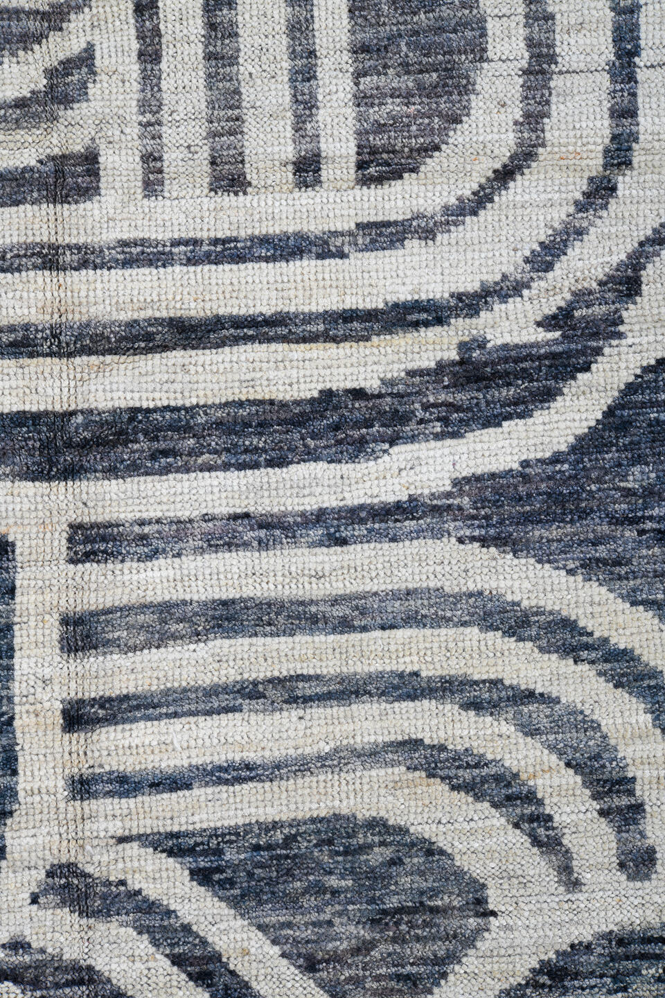 13' x 19' one-of-a-kind handmade vintage Tulu oversize rug. Color palette: ivory, slate, charcoal, gray, black