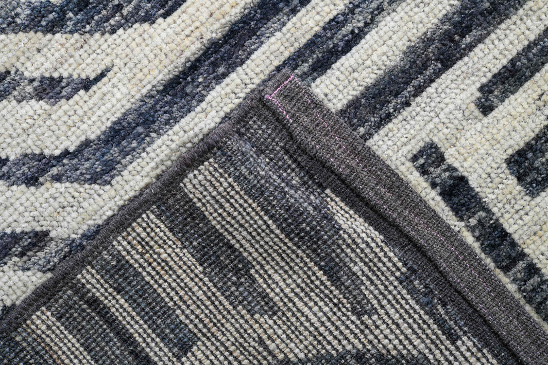 13' x 19' one-of-a-kind handmade vintage Tulu oversize rug. Color palette: black, blue, dark gray, dim gray, gainsboro, gray