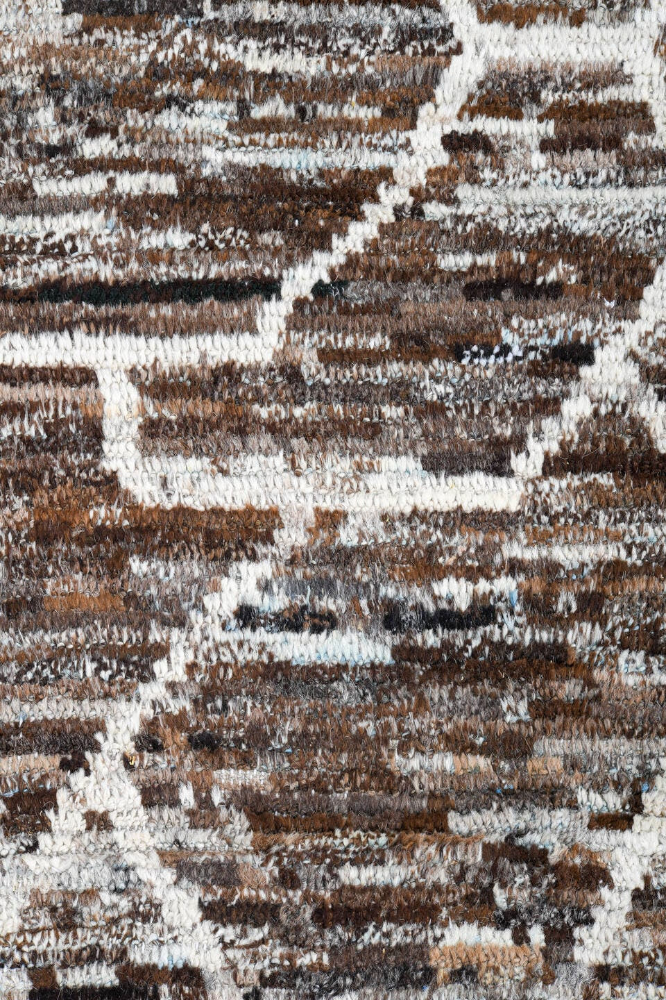 10' x 13' one-of-a-kind handmade vintage Tulu large size rug. Color palette: brown, ivory, taupe, pale_blue, beige, gray