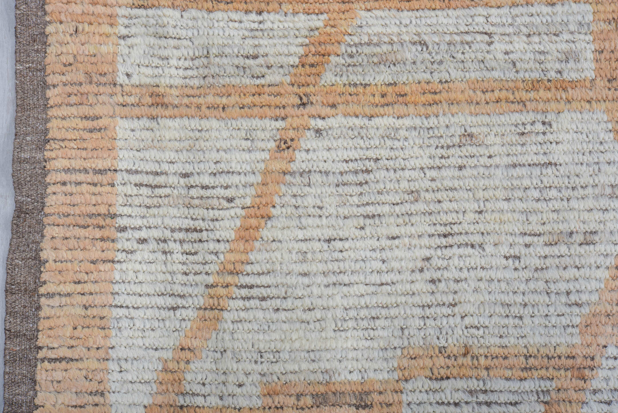 9' x 12' one-of-a-kind handmade vintage Tulu large size rug. Color palette: camel, ivory, crimson, taupe, brown, beige, red