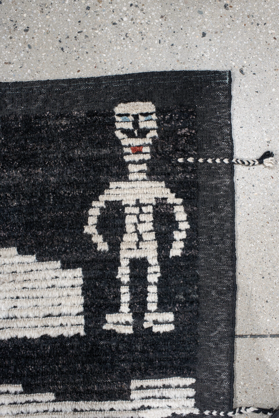 9' x 12' one-of-a-kind handmade vintage Tulu large size rug. Color palette: charcoal, ivory, gray, black