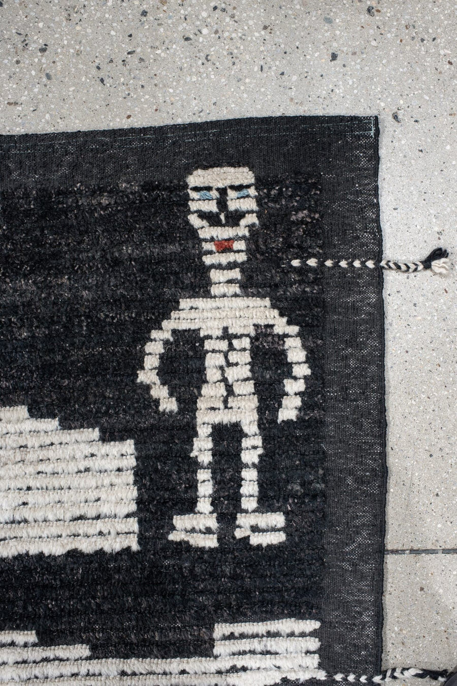 9' x 12' one-of-a-kind handmade vintage Tulu large size rug. Color palette: charcoal, ivory, gray, black