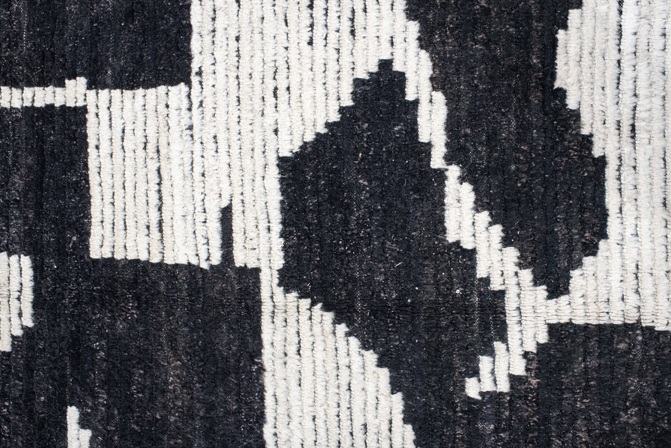 9' x 12' one-of-a-kind handmade vintage Tulu large size rug. Color palette: charcoal, ivory, gray, black