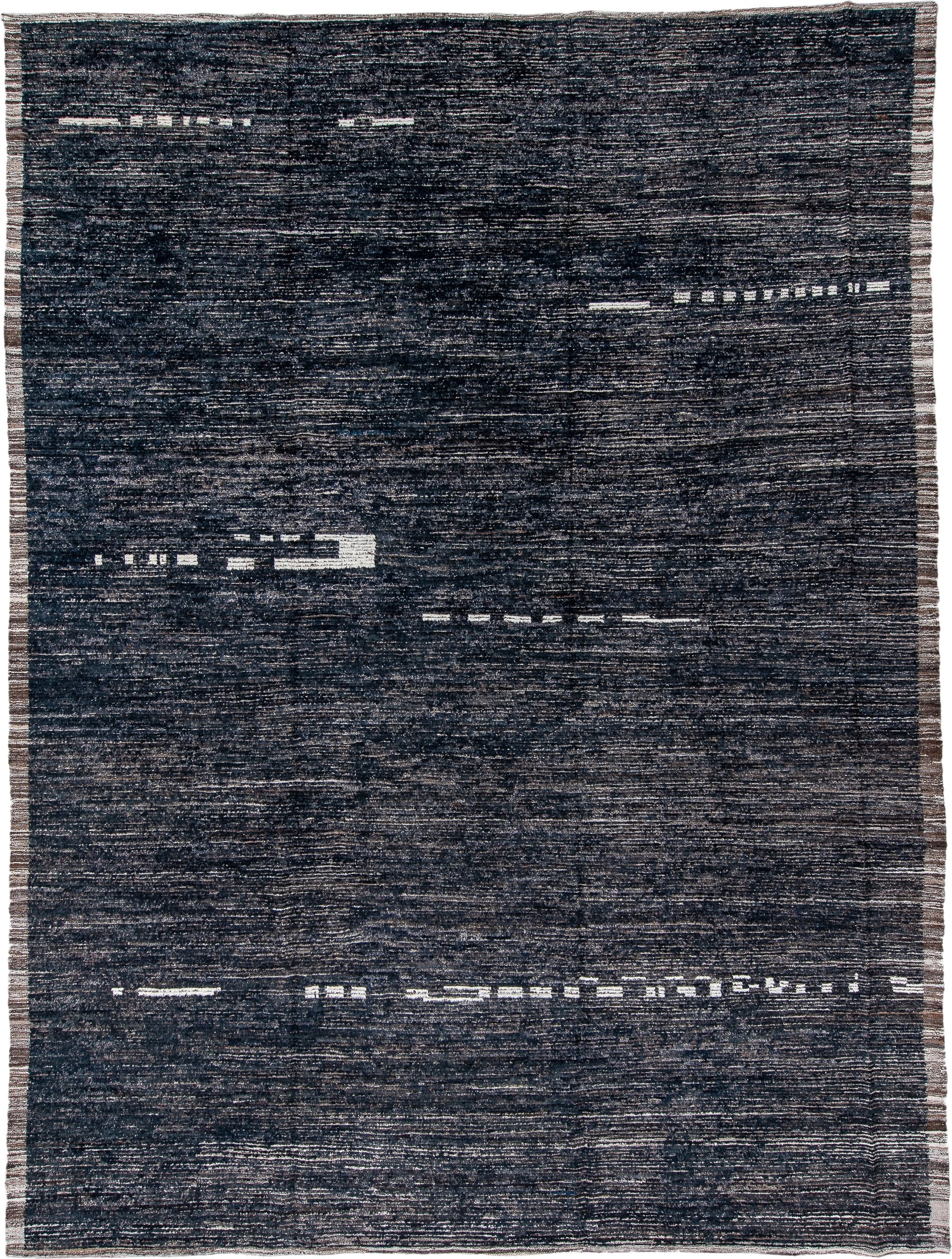 10' x 14' one-of-a-kind handmade vintage Tulu oversize rug. Color palette: charcoal, ivory, slate, taupe, ebony, black, gray