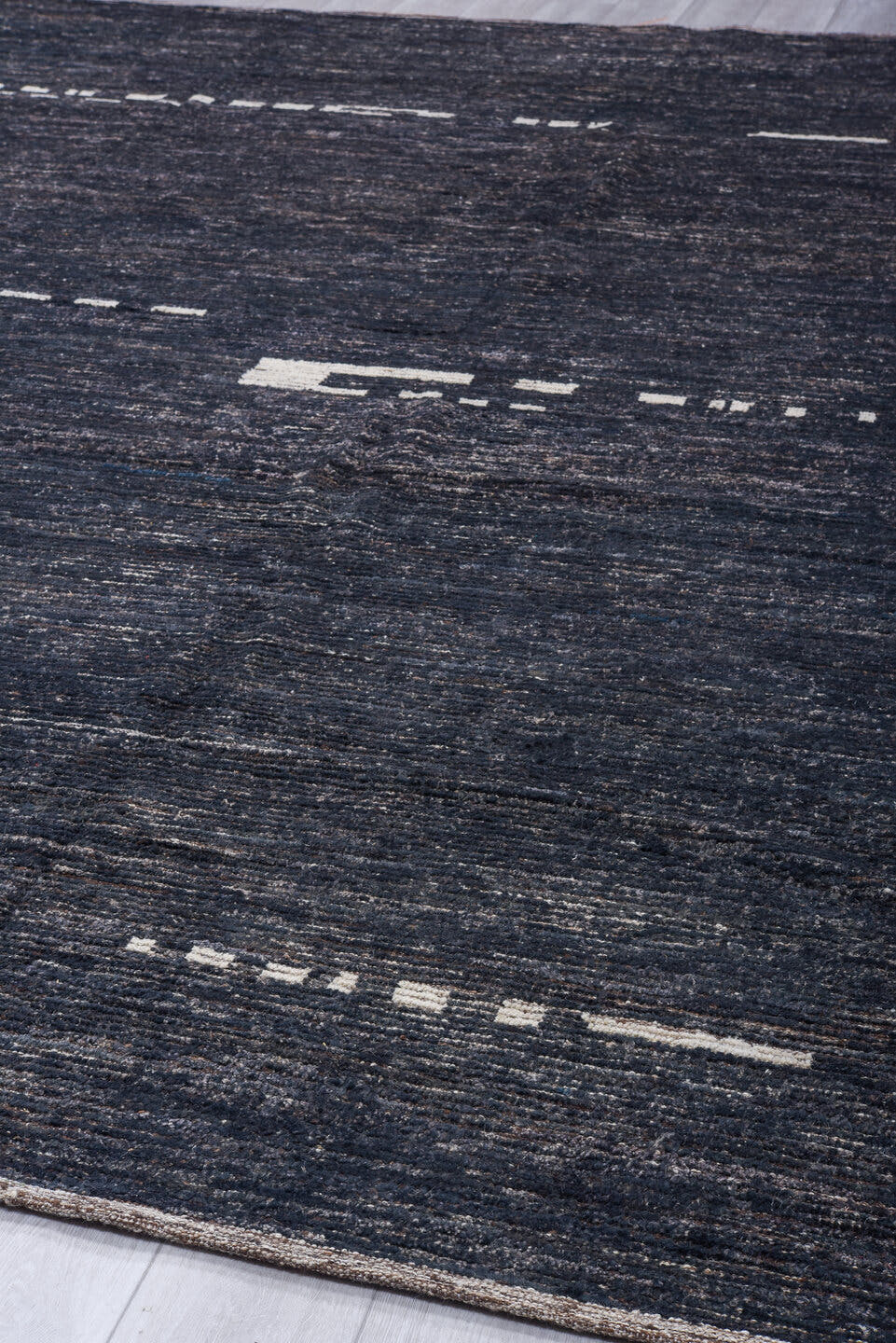 10' x 14' one-of-a-kind handmade vintage Tulu oversize rug. Color palette: charcoal, ivory, slate, taupe, ebony, black, gray