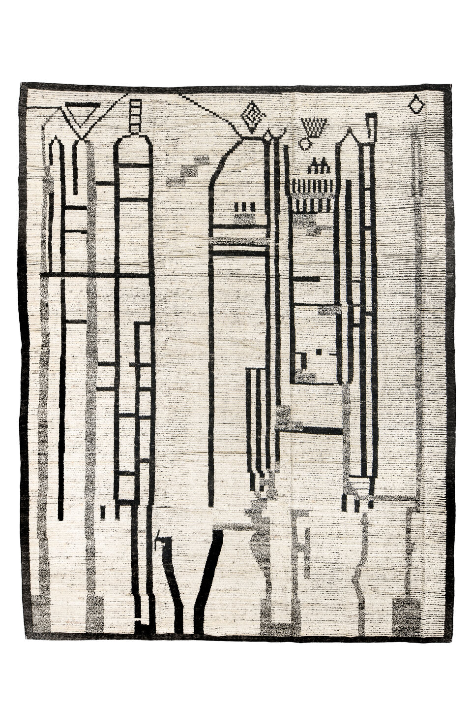 10' x 13' one-of-a-kind handmade vintage Tulu large size rug. Color palette: black, blue, charcoal, dim gray, gainsboro