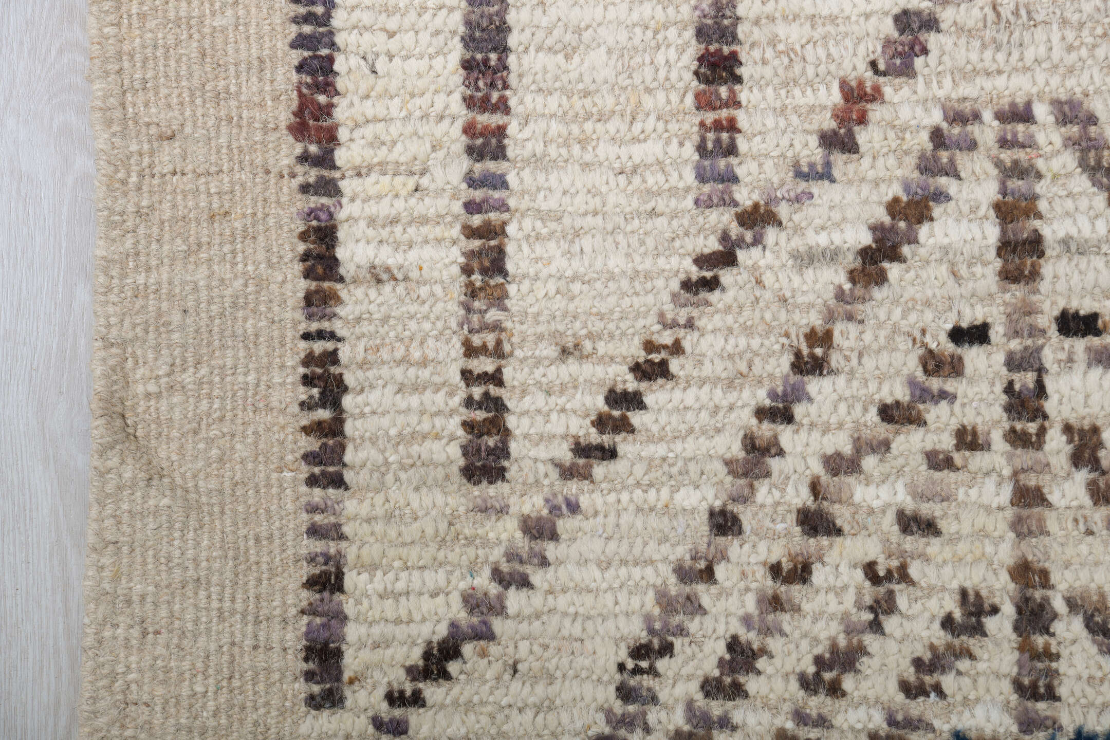 10' x 14' one-of-a-kind handmade vintage Tulu large size rug. Color palette: ivory, taupe, charcoal, brown, beige, gray