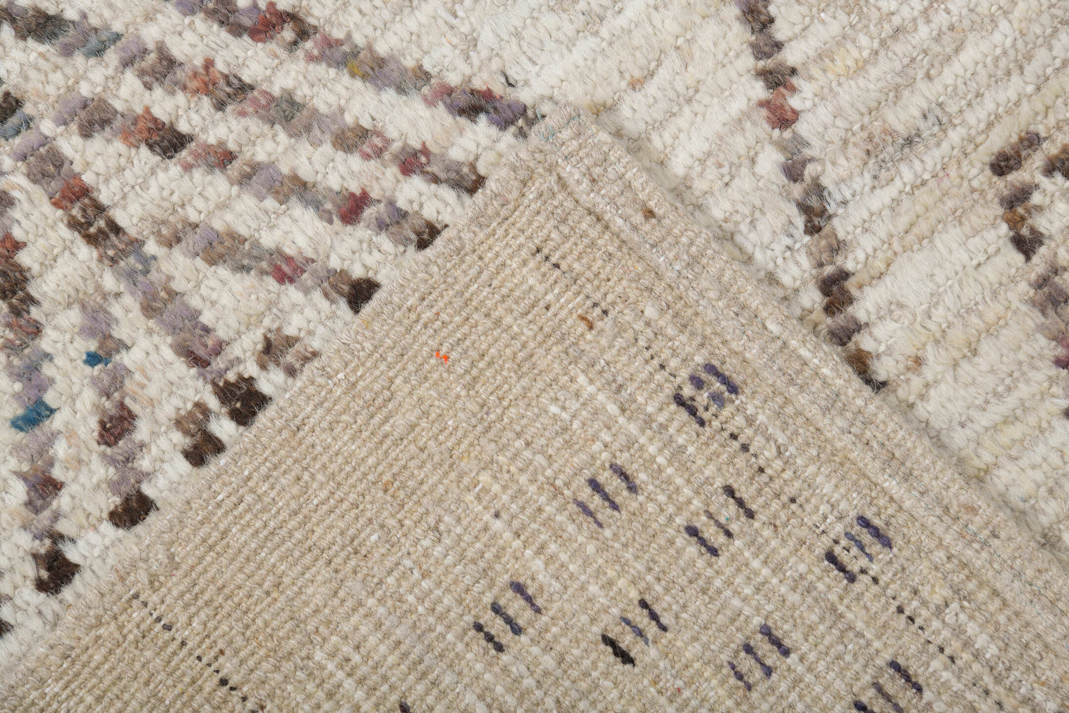 10' x 14' one-of-a-kind handmade vintage Tulu large size rug. Color palette: ivory, taupe, charcoal, brown, beige, gray