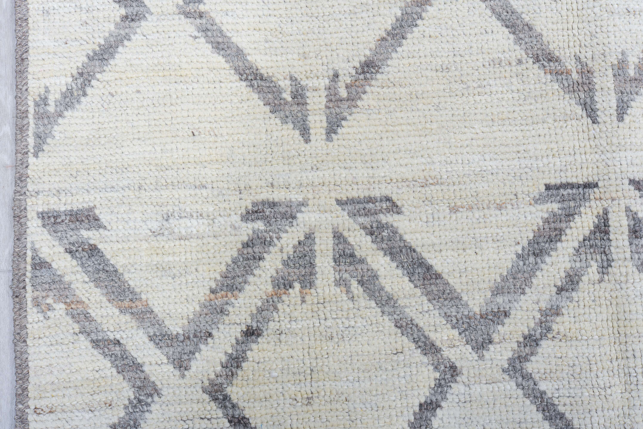 5' x 11' one-of-a-kind handmade vintage Tulu rug. Color palette: ivory, gray, taupe, beige