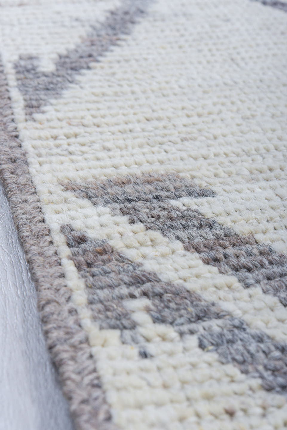 5' x 11' one-of-a-kind handmade vintage Tulu rug. Color palette: ivory, gray, taupe, beige