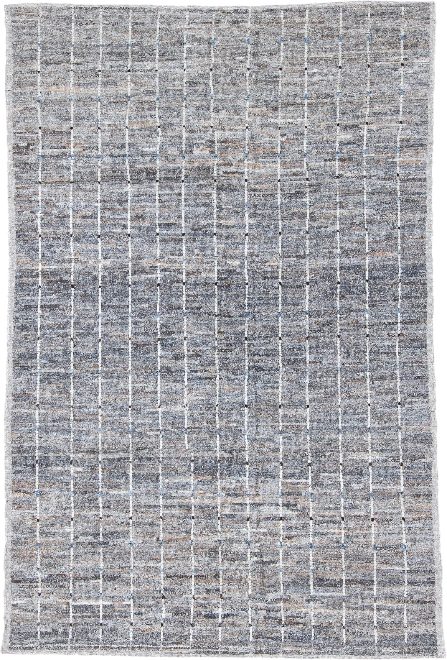 6' x 9' one-of-a-kind handmade vintage Tulu medium size rug. Color palette: gray, ivory, taupe, slate, charcoal, camel