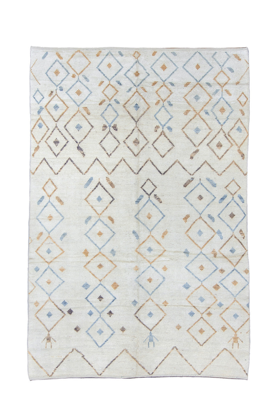 6' x 10' one-of-a-kind handmade vintage Tulu large size rug. Color palette: brown, gainsboro, gray, light blue, light gray