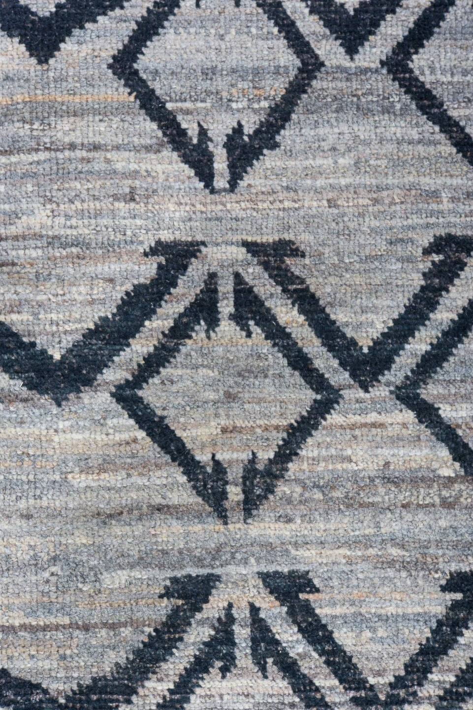 9' x 11' one-of-a-kind handmade vintage Tulu large size rug. Color palette: ivory, charcoal, gray, taupe, black, beige