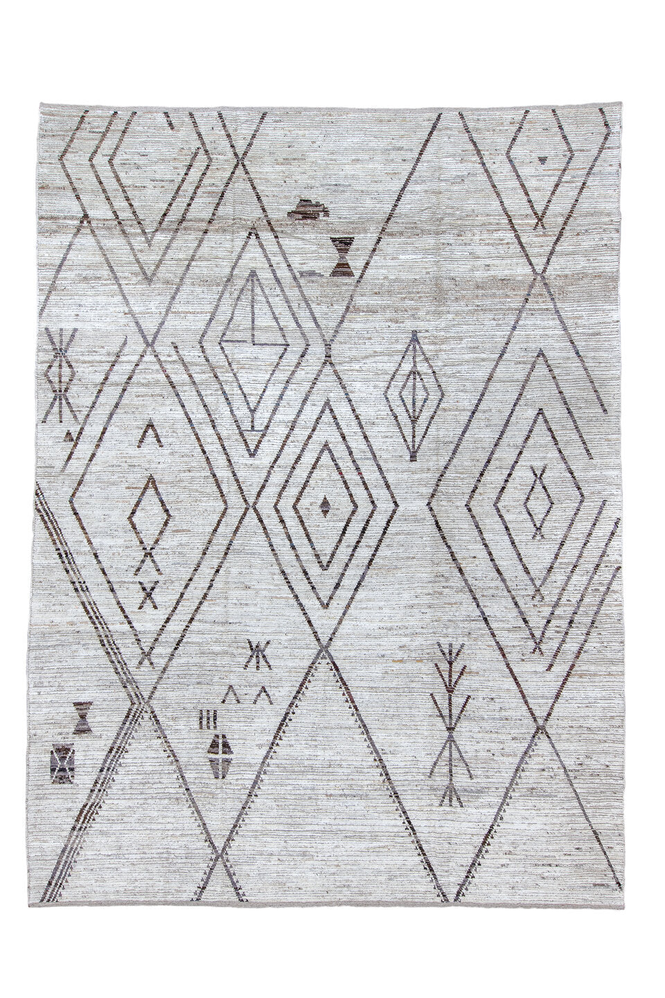 10' x 14' one-of-a-kind handmade vintage Tulu large size rug. Color palette: dark gray, gainsboro, gray, light gray