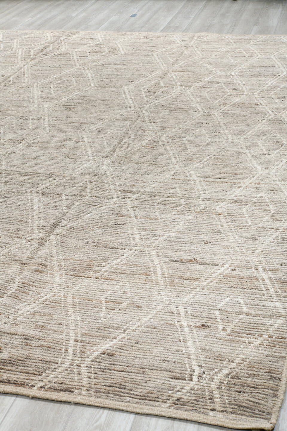 10' x 13' one-of-a-kind handmade vintage Tulu large size rug. Color palette: ivory, beige, cream, taupe, camel, gray
