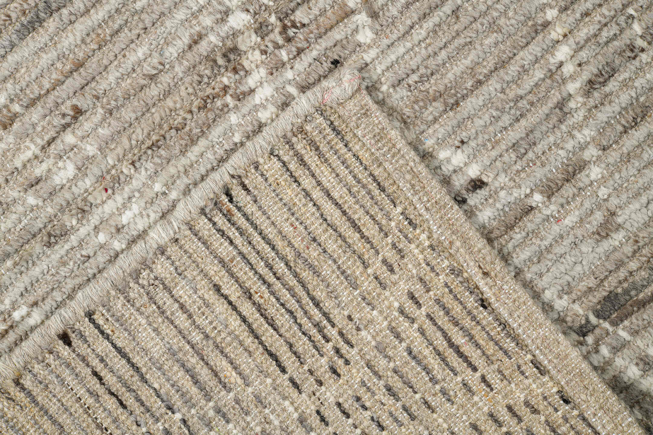 10' x 13' one-of-a-kind handmade vintage Tulu large size rug. Color palette: ivory, beige, cream, taupe, camel, gray
