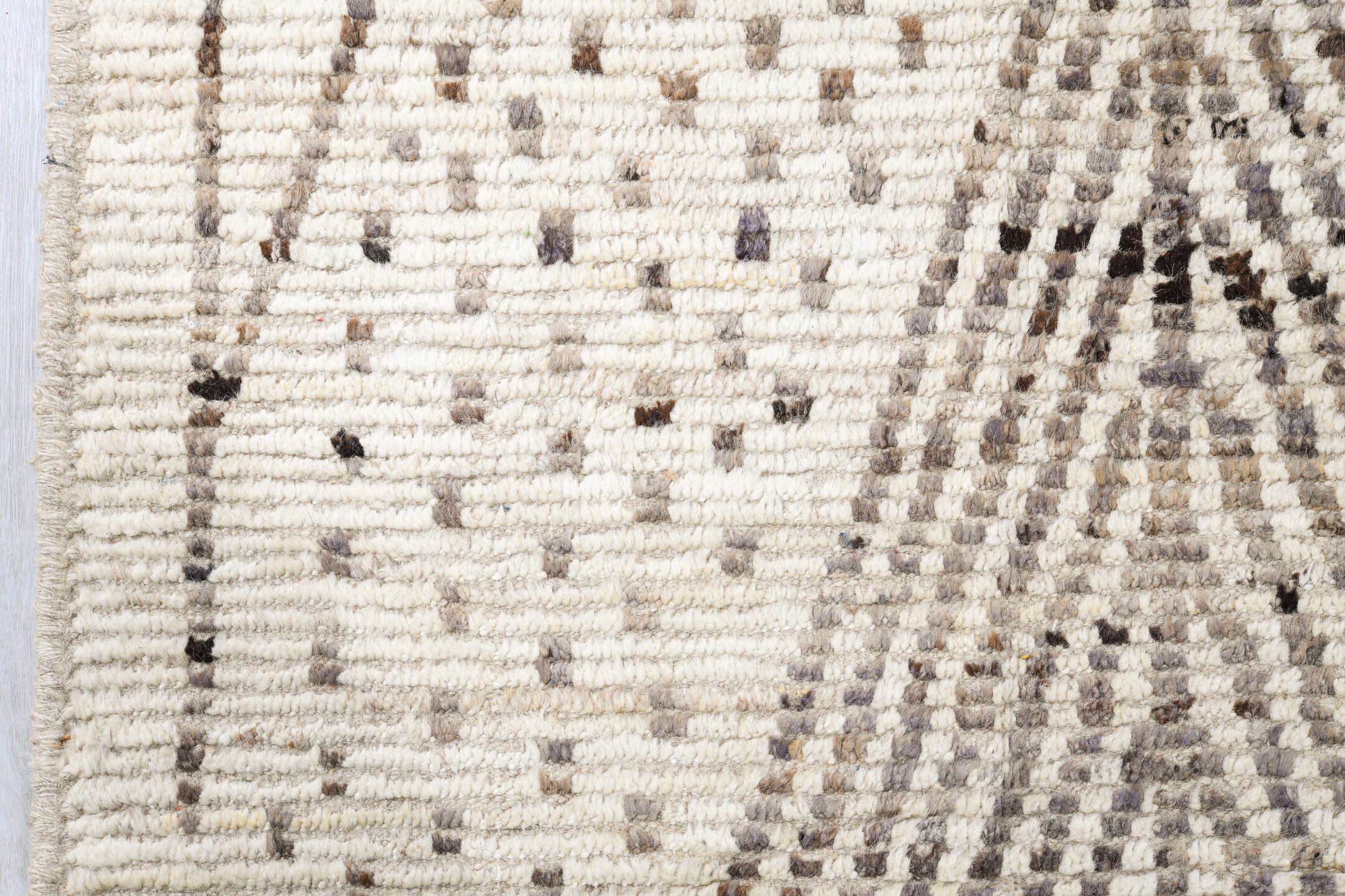 11' x 17' one-of-a-kind handmade vintage Tulu oversize rug. Color palette: ivory, charcoal, taupe, cream, gray, black, beige